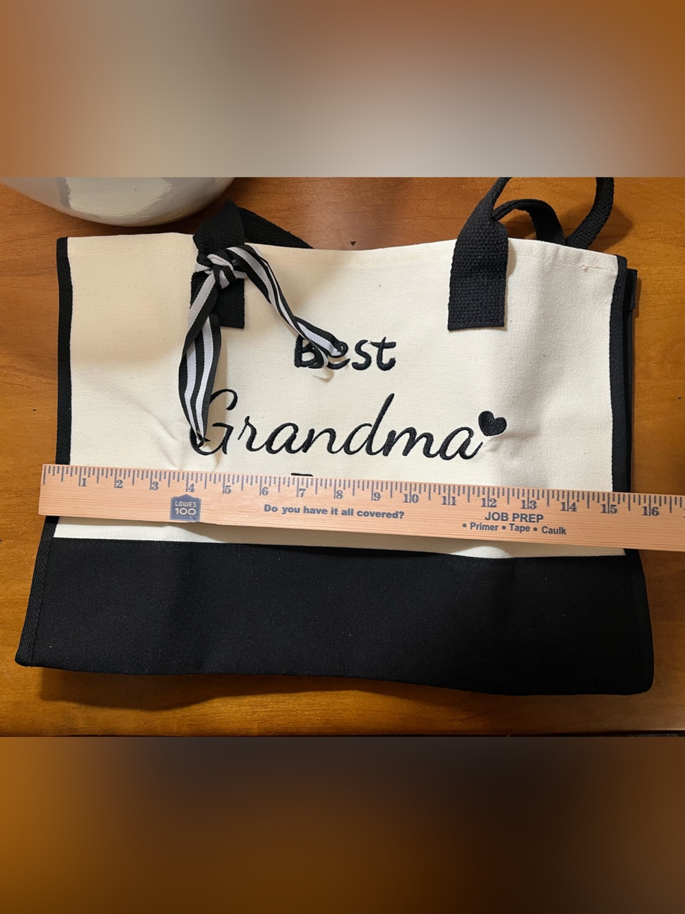 NWOT Embroidered Best Grandma Ever Black & Cream Canvas Tote - Picture 3 of 6